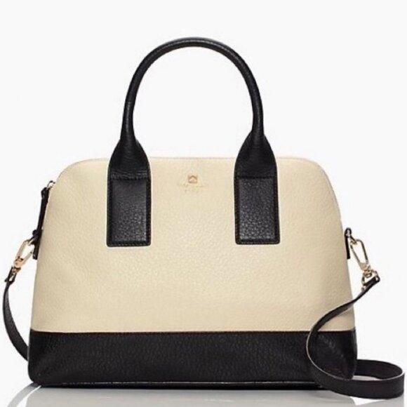 Kate‎ Spade Southport Avenue Jenny Pebble Leather Handbag Cream Black Gold Bag - Picture 12 of 12